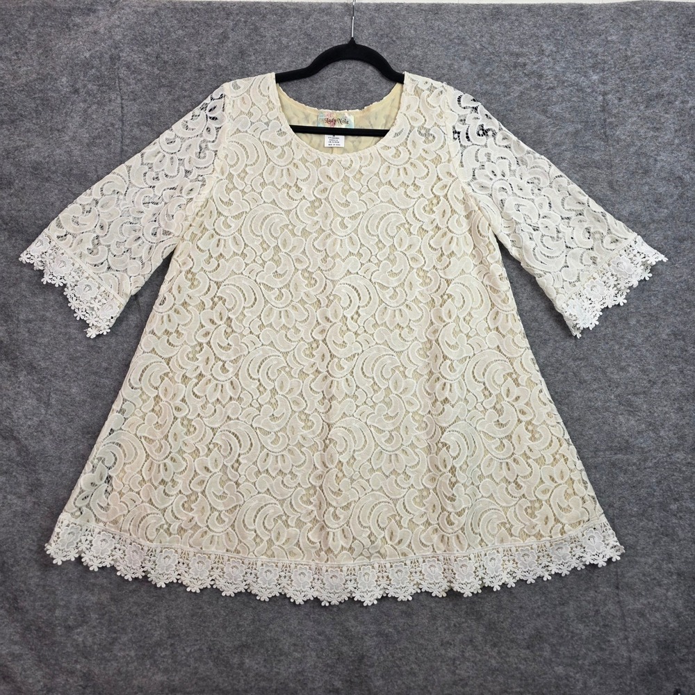 Lady Noiz Cream Floral Lace Blouse A-Line Scalloped Hem Top CH681 Size M